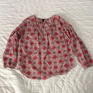 J. Crew Red and Pink Floral Blouse